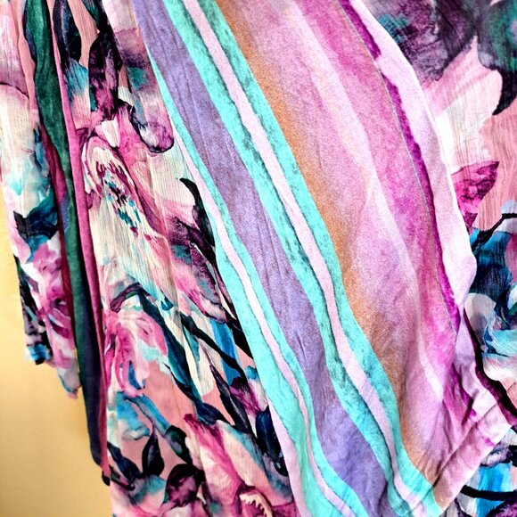 Soft Surroundings PXL Multicolor Flyaway Long Sleeve Cardigan Floral w/Stripes - Picture 5 of 10